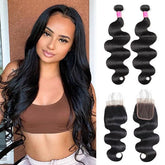 Bundles with Closure Body Wave Hair 2 Bunldes With 4x4 Lace Closure - MeetuHair